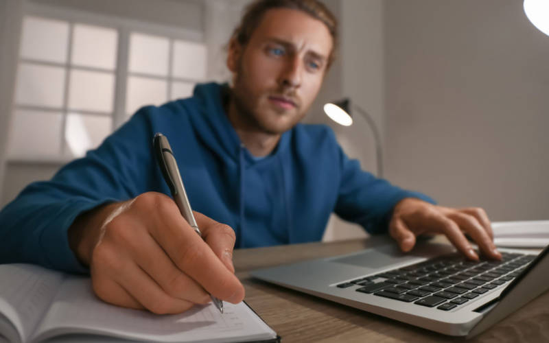 Boy learning from home