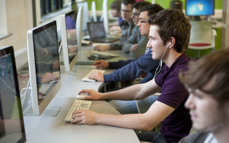 South West College students using computers in IT lab