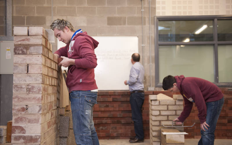 South West College students completing brickwork at college workshop